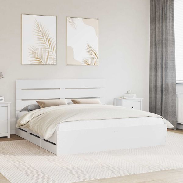 vidaXL Rám postele so zásuvkou Biela 180 x 200 cm Inžinierske drevo