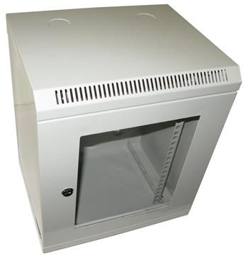XtendLan Skříň 10", 9U, 280x350, šedý, prosklený Rozvadec, 10", na stenu, jednodílný, výška 9U, 350 x 280, sklenené dvere, plexisklo, nosnost 50kg, šedý