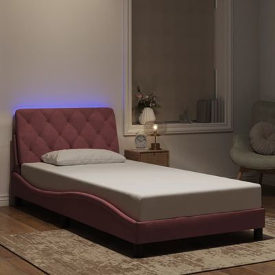 vidaXL Rám postele s LED bez matraca ružový 100x200 cm zamat