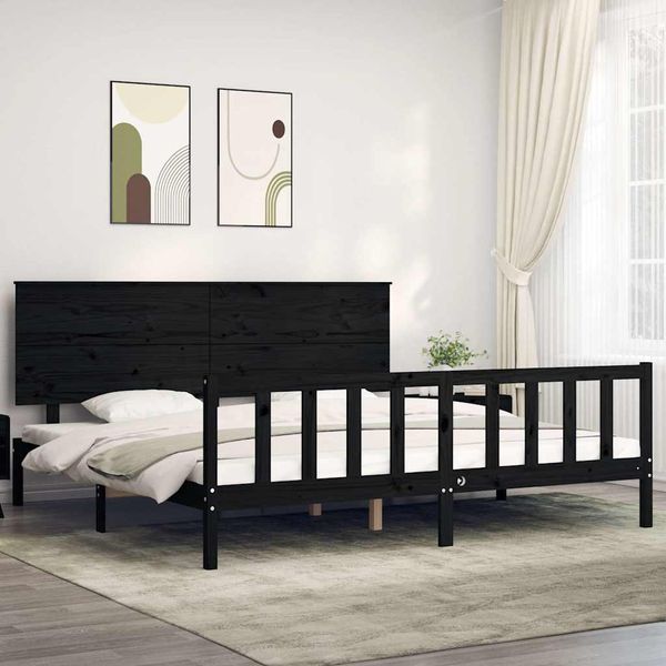 vidaXL Posteľný rám s čelom čierny 200x200 cm masívne drevo