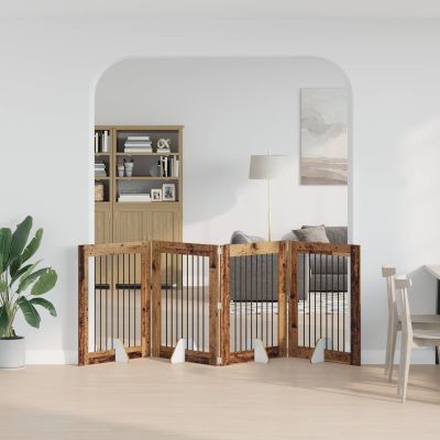 vidaXL Skladacia psia brána so stojanmi 4 ks Staré drevo 321 cm