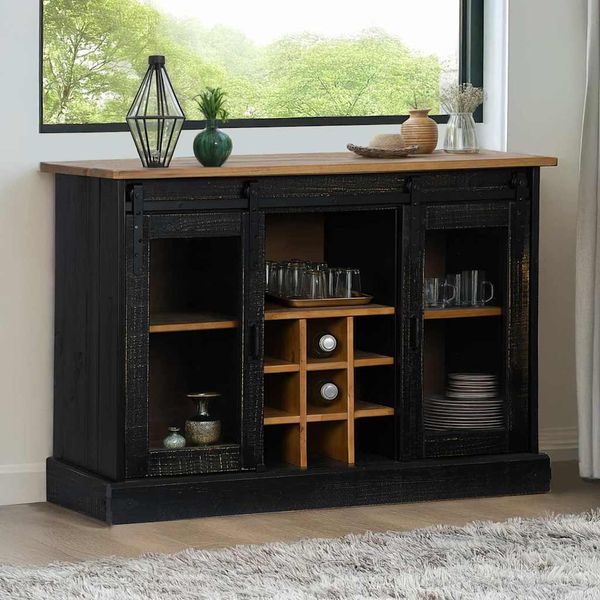 VidaXL príborník HALDEN 2 posuvné dvere čierna 112x40x80 cm masív