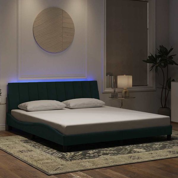 vidaXL Rám postele s LED bez matraca Hankotmavozelený 180x200 cm zamat