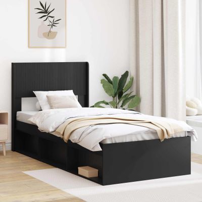 vidaXL Posteľový rám s úložným priestorom a čelom Čierna 75 x 190 cm