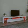 vidaXL TV skrinka s LED svetlami lesklá biela 215x36,5x40 cm