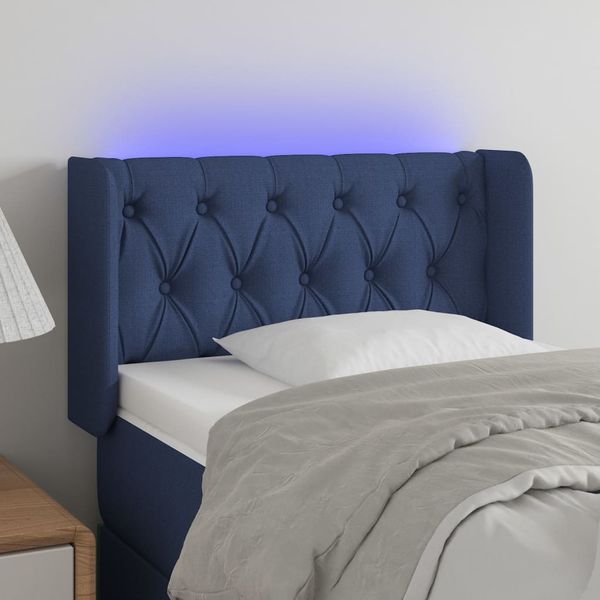 vidaXL Čelo postele s LED modré 83x16x78/88 cm látka