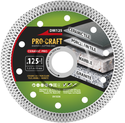 Diamantový rezný kotúč 125 mm PROCRAFT DM125 Ceramic PRO