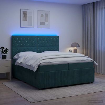 vidaXL LED boxspring posteľ s matracom Tmavozelená 200 x 200 cm Zamat