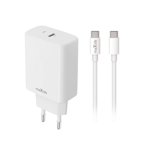 Maxlife MXTC-10-20C PD QC charger 1x USB-C 20W white + USB-C - USB-C cable 20W