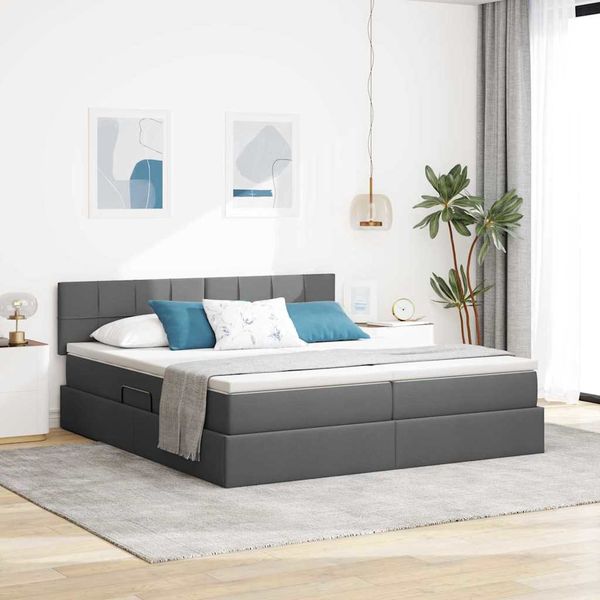vidaXL Úložná posteľ s matracmi Tmavo šedá 180 x 200 cm Umelá koža