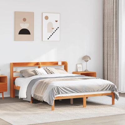 vidaXL Posteľný rám s čelom voskový hnedý 135x190 cm borovicový masív