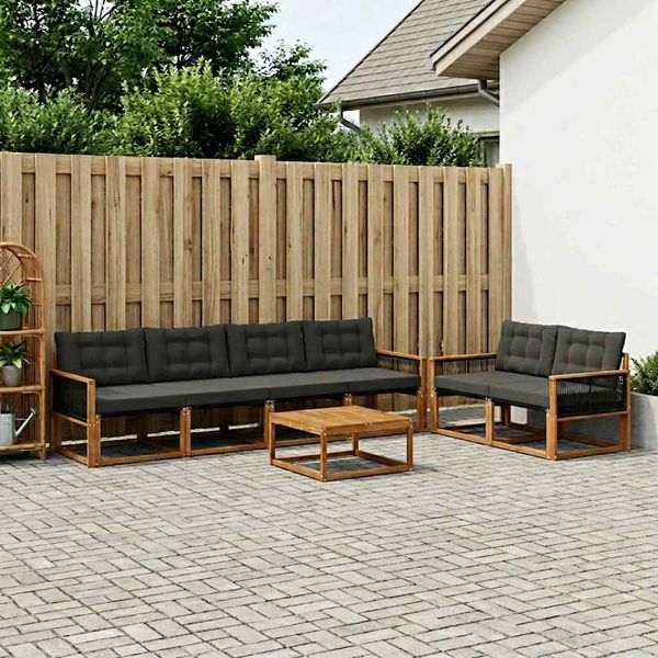 vidaXL Záhradná súprava gaučov s vankúšom 7 pcs Prírodná a čierna