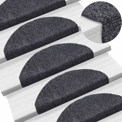 vidaXL Schodové rohože, samolepiace, 15 ks, 65x21x4 cm, tmavošedé, polkruhové, veľké