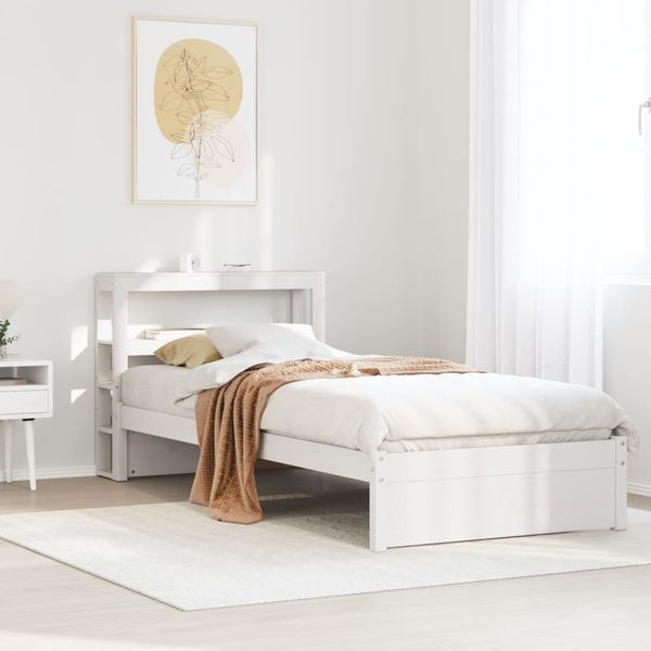 vidaXL Posteľný rám s čelom biely 75x190 cm borovicový masív