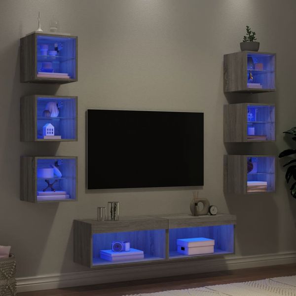 vidaXL 8-dielne TV nástenné skrinky s LED sivé sonoma kompozitné drevo