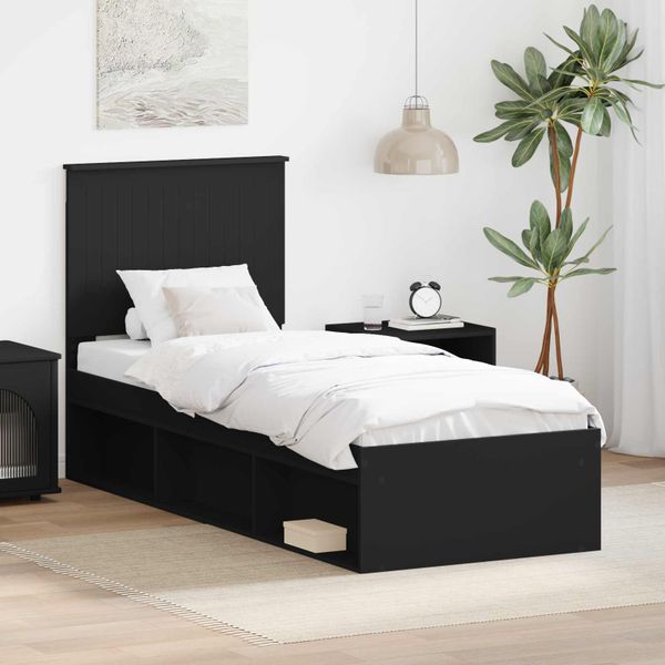 vidaXL Rám postele Čierna 75 x 190 cm Masívne borovicové drevo