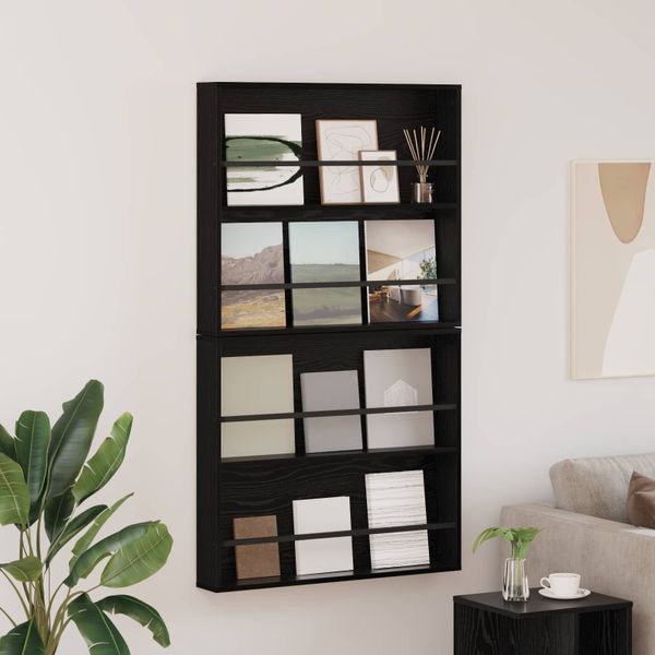 vidaXL Regál na časopisy s poličkou 2 pcs Čierny dub 80 x 12 x 70 cm