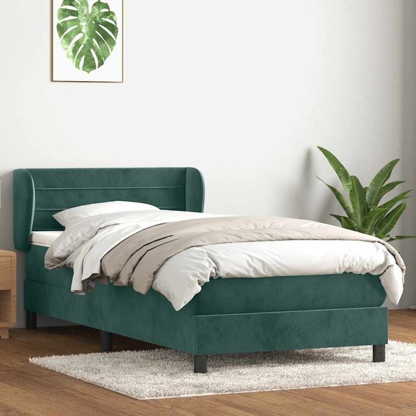 vidaXL Posteľný rám boxspring s matracom Tmavozelená 80x210 cm zamat