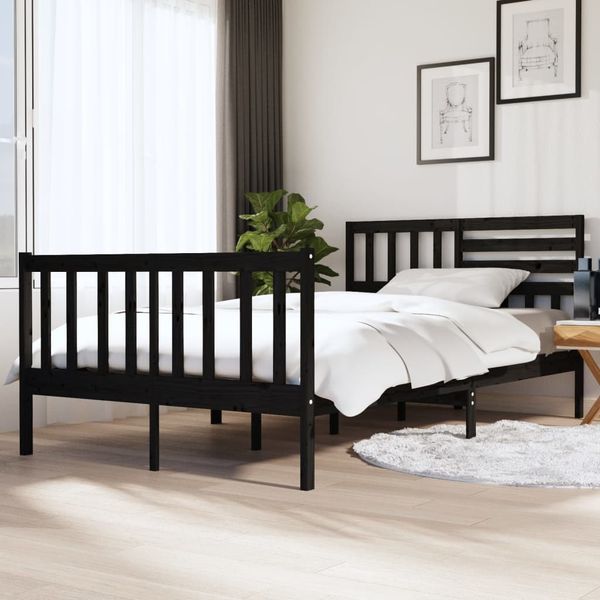 vidaXL Posteľný rám čierny 135x190 cm dvojlôžko masívne drevo