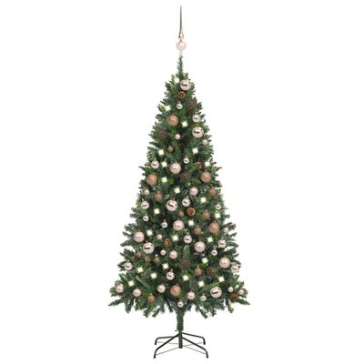 vidaXL Osvetlený umelý vianočný stromček s guľami a šiškami 180 cm
