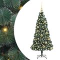 vidaXL Umelý predsvetlený vianočný stromček s guľami Zelená 120 cm PET