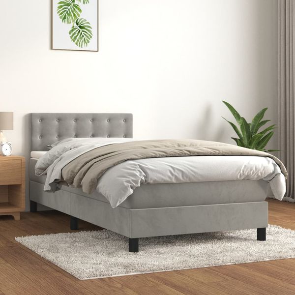 vidaXL Posteľný rám boxsping s matracom bledosivý 100x200 cm zamat