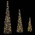 vidaXL Vianočný stromček 3 ks 90 LED Teplá biela 20 x 20 x 80 cm Ratan