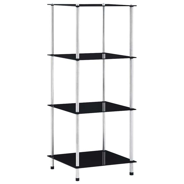 vidaXL Regál so 4 policami, čierny 40x40x100 cm, tvrdené sklo