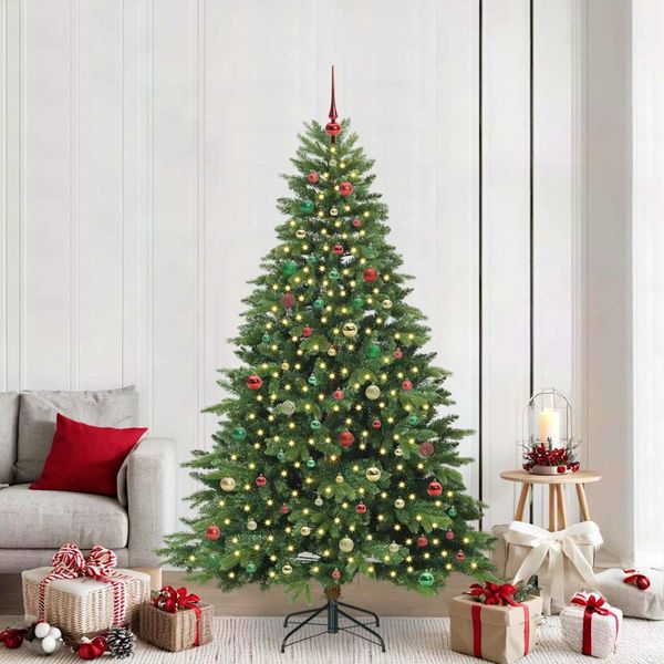 vidaXL Umelý vianočný stromček s 300 LED-i Zelená 210 cm PE a PVC