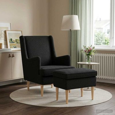 vidaXL Kreslo s taburetom 2 ks Čierna Bouclé