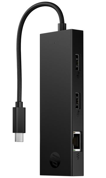 HP Portable USB-C Hub EURO Rozbocovac, USB-C hub, 2× USB-A 3.2, 1× USB-C 3.2, RJ45 Gigabit, 5 Gb/s, nabíjení 7,5 W, 15cm kabel, 60 g