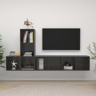 vidaXL 3-dielna súprava TV skriniek, lesklá sivá, kompozitné drevo
