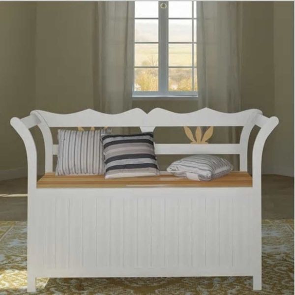 vidaXL Drevená lavica s úložným priestorom, biela 126 x 42 x 75 cm