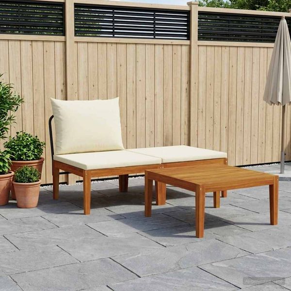 vidaXL 3 ks Záhradný lounge set s vankúšmi Prírodná