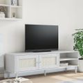 vidaXL TV skrinka SENJA ratanový vzhľad biela 158x40x49 cm borovica