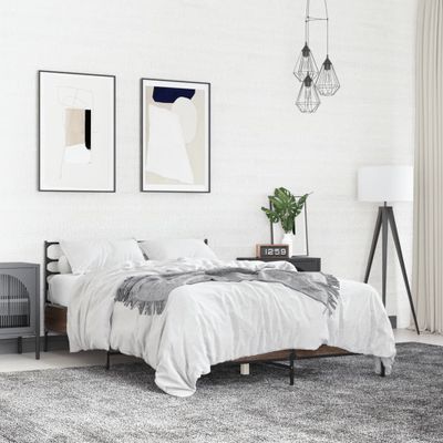 vidaXL Posteľný rám hnedý dub 120x200 cm kompozitné drevo a kov