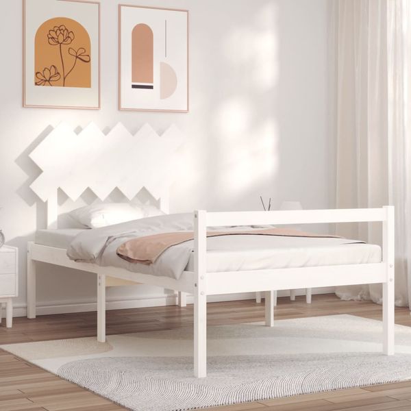 vidaXL Posteľ pre seniorov s čelom, biela, 100x200 cm, drevený masív