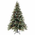 vidaXL Osvetlený vianočný stromček so šiškami, zelený 120 cm, PVC a PE