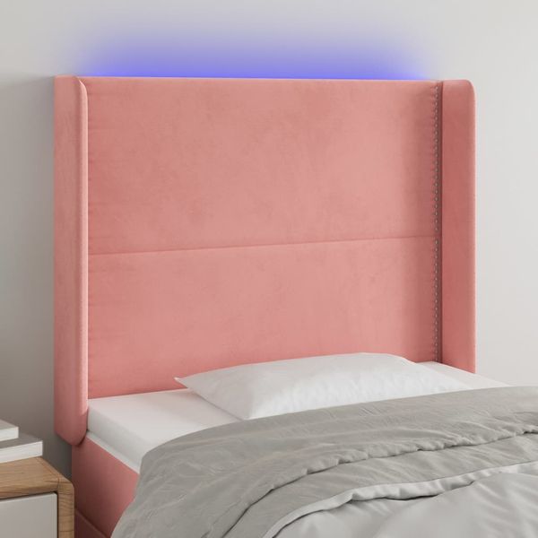 vidaXL Čelo postele s LED ružové 83x16x118/128 cm zamat