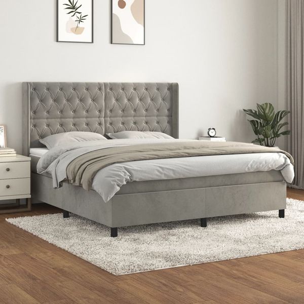 vidaXL Posteľný rám boxsping s matracom bledosivý 160x200 cm zamat