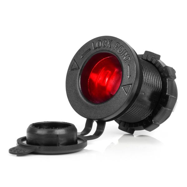 Zásuvka do zapaľovača auta s ČERVENÝM LED podsvietením 12/24V vodotesná AMiO-04219