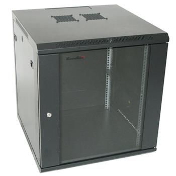 XtendLan 12U/600x600, na zeď, jednodílný, rozložený, skleněné dveře, černý Rozvadec, 19", na stenu, jednodílný, rozložený, výška 12U, 600 x 600, lepené sklenené dvere, kourové sklo, nosnost 60kg, cerný