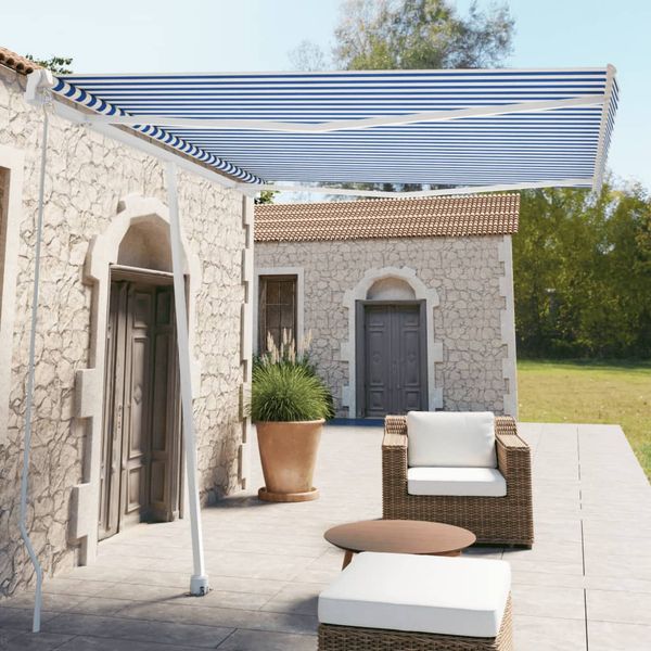 vidaXL Voľne stojaca ručne zaťahovacia markíza 300x250 cm, modro biela