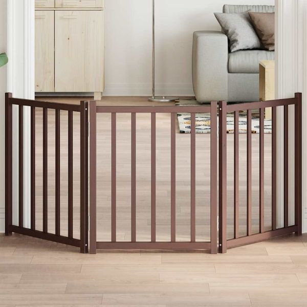 vidaXL Brána pre psa skladacia 3 panely 150 cm masívne jedľové drevo