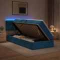 vidaXL LED úložná posteľ s matracom Tmavomodrá 90 x 190 cm Zamat