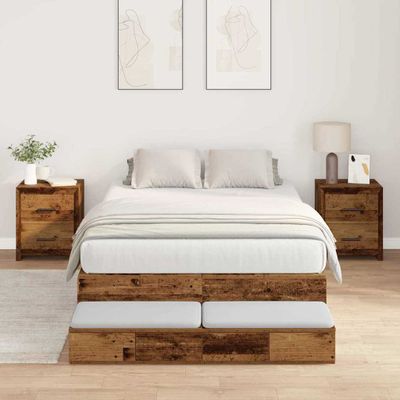 vidaXL Rám postele s úložným prostorem so zásuvkou Staré drevo 120 cm