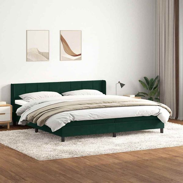 vidaXL Posteľný rám boxsping s matracom tmavozelený 180x220 cm zamat