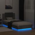 vidaXL Posteľný rám s čelom a LED svetlami betónovo sivý 90x200 cm