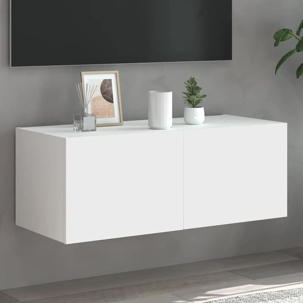 vidaXL TV nástenná skrinka s LED svetlami biela 80x35x31 cm