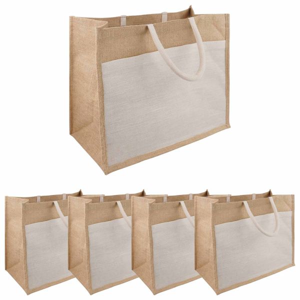 vidaXL Jutové tašky s vreckom 5 Prírodná a biela 42 x 33 x 19 cm
